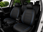 Set Complet Huse Auto Universale Premium – 9 Piese, Piele Ecologica Neagra cu Cusaturi Albastre