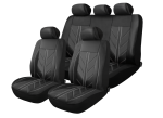 Set Complet Huse Auto Universale Premium – 9 Piese, Piele Ecologica Neagra cu Cusaturi Gri