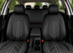 Set Complet Huse Auto Universale Premium – 9 Piese, Piele Ecologica Neagra cu Cusaturi Gri