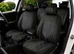 Set Complet Huse Auto Universale Premium – 9 Piese, Piele Ecologica Neagra cu Cusaturi Gri