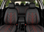 Set Complet Huse Auto Universale Premium – 9 Piese, Piele Ecologica Neagra cu Cusaturi Rosii