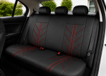 Set Complet Huse Auto Universale Premium – 9 Piese, Piele Ecologica Neagra cu Cusaturi Rosii