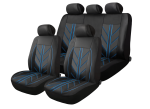 Set Complet Huse Auto Universale Premium – 9 Piese, Piele Ecologica Neagra cu Cusaturi Albastre