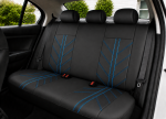 Set Complet Huse Auto Universale Premium – 9 Piese, Piele Ecologica Neagra cu Cusaturi Albastre