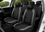 Set Complet Huse Auto Universale Premium – 9 Piese, Piele Ecologica Negru/Gri