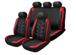 Set Complet Huse Auto Universale Premium – 9 Piese, Piele Ecologica Negru/Rosu