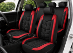 Set Complet Huse Auto Universale Premium – 9 Piese, Piele Ecologica Negru/Rosu