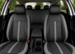 Set Complet Huse Auto Universale Premium – 9 Piese, Piele Ecologica Negru/Gri