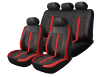 Set Complet Huse Auto Universale Premium – 9 Piese, Piele Ecologica Negru/Rosu