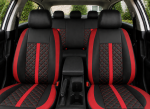 Set Complet Huse Auto Universale Premium – 9 Piese, Piele Ecologica Negru/Rosu