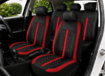 Set Complet Huse Auto Universale Premium – 9 Piese, Piele Ecologica Negru/Rosu