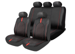 Set Complet Huse Auto Universale Premium – 9 Piese, Piele Ecologica Negru/Rosu
