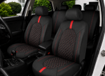 Set Complet Huse Auto Universale Premium – 9 Piese, Piele Ecologica Negru/Rosu