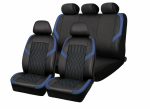 Set Complet Huse Auto Universale Premium – 9 Piese, Piele Ecologica Negru/Albastru