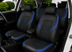 Set Complet Huse Auto Universale Premium – 9 Piese, Piele Ecologica Negru/Albastru
