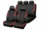 Set Complet Huse Auto Universale Premium – 9 Piese, Piele Ecologica Negru/Rosu
