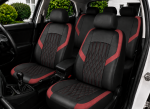 Set Complet Huse Auto Universale Premium – 9 Piese, Piele Ecologica Negru/Rosu