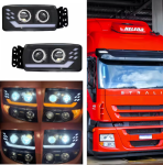 Set faruri LED stanga + dreapta cu lupe pentru IVECO STRALIS 24V – DRL, Startup Effect, OEM 5801571746 / 5801571745