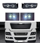 Set proiectoare LED stanga + dreapta cu dubla lupa pentru DAF XF95, 75CF, 85CF – OEM 1328861 / 1328860