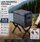 Set Camping Flexzon - Lada Frigorifica Portabila SMART 35.3L + Suport Pliabil Reglabil din Aluminiu 60kg