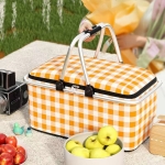 Cos de Picnic Pliabil 30L - Termoizolant, Cadru Aluminiu, Capac cu Fermoar pentru Camping, Excursii si Cumparaturi