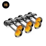 Claxon Muzical cu Aer Basuri Baby Shark 6.0, 135 dB, 26 Melodii, 6 Goarne, Display LED, 12V/24V, Kit Complet pentru Camion, TIR, Autobuz, Tractor si SUV