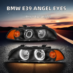 Faruri cu Angel Eyes pentru BMW E39 (1997–2003) Carcasa neagra, lentila clara, becuri halogen