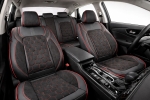 Set Huse Auto universale luxoase din piele ecologica si alcantara, Negru-Rosu pentru scaunele din fata si din spate