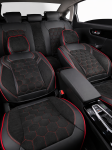 Set Huse Auto universale luxoase din piele ecologica si alcantara, Negru-Rosu pentru scaunele din fata si din spate