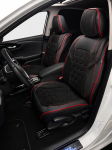 Set Huse Auto universale luxoase din piele ecologica si alcantara, Negru-Rosu pentru scaunele din fata si din spate