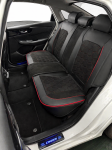 Set Huse Auto universale luxoase din piele ecologica si alcantara, Negru-Rosu pentru scaunele din fata si din spate