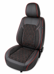 Set Huse Auto universale luxoase din piele ecologica si alcantara, Negru-Rosu pentru scaunele din fata si din spate