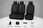 Set Huse Universale 2+1 din Piele Ecologica pentru Microbuz – Negru cu Cusatura Alba
