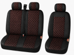 Set Huse Universale 2+1 din Piele Ecologica pentru Microbuz – Negru cu Cusatura Rosie