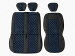 Set Huse Universale 2+1 din Piele Ecologica pentru Microbuz – Negru cu Cusatura Albastra