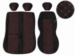 Set Huse Universale 2+1 din Material Textil pentru Microbuz – Negru cu Cusatura Rosie