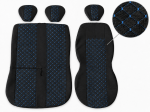 Set Huse Universale 2+1 din Material Textil pentru Microbuz – Negru cu Cusatura Albastra