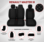 Set Huse Textile pentru Renault Master III 2010-2019 – Negru cu Cusatura Alba