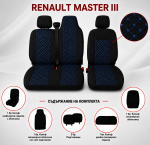Set Huse Textile pentru Renault Master III 2010-2019 – Negru cu Cusatura Albastra