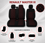 Set Huse Textile pentru Renault Master III 2010-2019 – Negru cu Cusatura Rosie