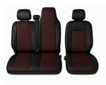 Set Huse din Piele Ecologica pentru Renault Master III 2010-2019 – Negru cu Cusatura Rosie