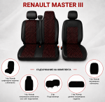 Set Huse din Piele Ecologica pentru Renault Master III 2010-2019 – Negru cu Cusatura Rosie