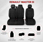 Set Huse din Piele Ecologica pentru Renault Master III 2010-2019 – Negru cu Cusatura Alba