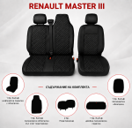 Set Huse din Piele Ecologica pentru Renault Master III 2010-2019 – Negru cu Cusatura Neagra