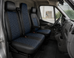 Set Huse din Piele Ecologica pentru Renault Master III 2010-2019 – Negru cu Cusatura Albastra