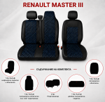 Set Huse din Piele Ecologica pentru Renault Master III 2010-2019 – Negru cu Cusatura Albastra