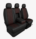 Set Huse din Piele Ecologica pentru Mercedes Sprinter W906 2006-2018 – Negru cu Cusatura Rosie