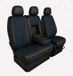 Set Huse din Piele Ecologica pentru Mercedes Sprinter W906 2006-2018 – Negru cu Cusatura Albastra