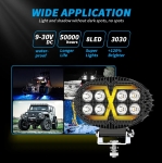 8 LED Halogen cu Lumina Alba si DRL Portocalie, 4000LM, 9-30V, IP67, 5 Moduri de Functionare, Mod Stroboscopic si Semnal Dinamic 