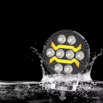 8 LED Halogen cu Lumina Alba si DRL Portocalie, 9-30V, IP68, 7 Moduri de Functionare, Mod Stroboscopic si Semnal Dinamic